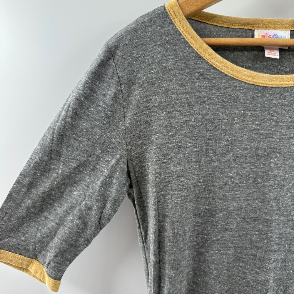 LuLaRoe Julia Midi Dress XS Heathered Grey with Mustard Trim NWT - Picture 2 of 8